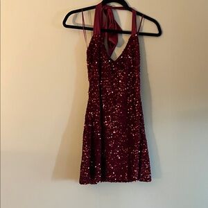 Fashion Nova Glittering Burgundy Mini Dress